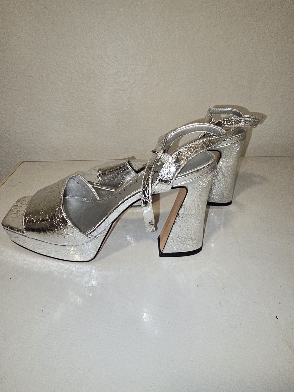 Katy Perry Collections Silver Metallic Block Heel Sandals - Picture 3 of 5